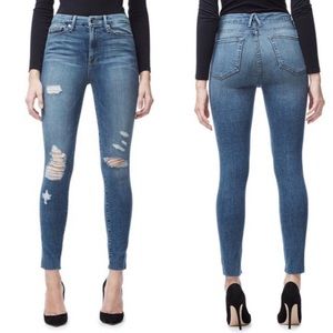 GOOD AMERICAN Good Waist Crop Distressed Raw Edge Jeans Size 10/30